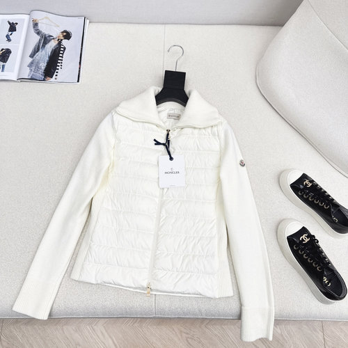 Moncler Knitted Spliced High-Collar Down Jacket, Breathable and Chic
