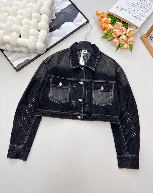 Dior Printed Short Denim Jacket with Unique Cuff Design, Stylish and Practical