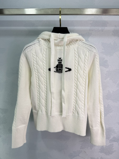 Vivienne Westhood Saturn Hooded Long Sleeve Sweater with Custom Cashmere Yarn, Soft and Stylish