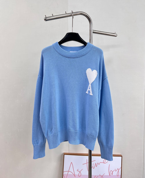 Ami Lazy Loose Sweater with Paris Tower Heart Pattern, Soft and Comfortable