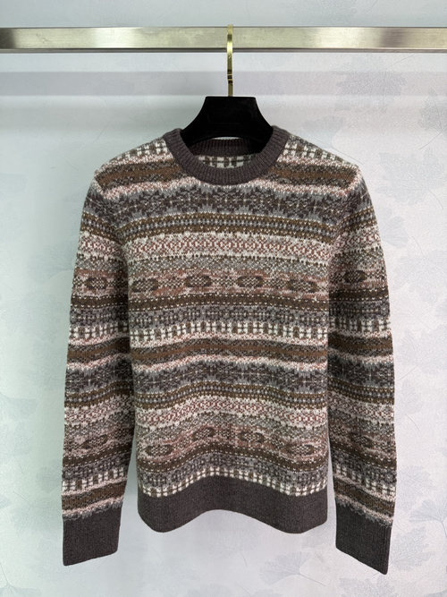 Loro Piana Fair Isle Pattern Wool Sweater with Retro Brown Motifs