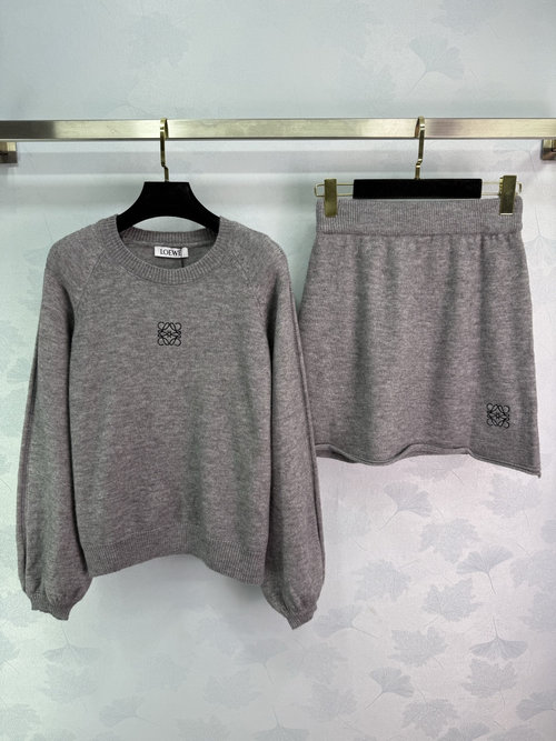 Loewe Deep Blue Knitted Suit with Classic Logo Embroidery