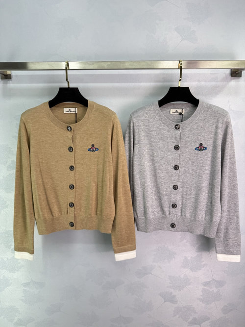 Vivienne Westhood Knit Open Cardigan with Saturn Embroidery and Round Neck Design