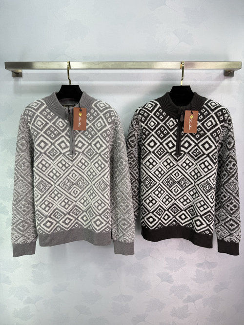 Loro Piana Half Zip Knit Top with Diamond Texture, Layered Casual Style