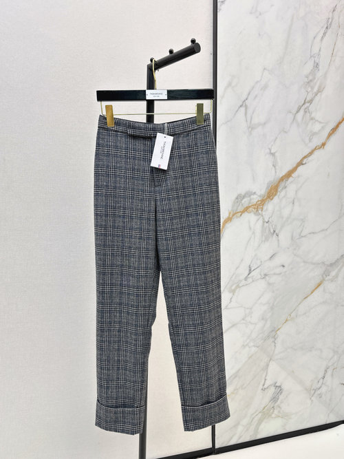 Thom Browne Exclusive Gray Checkered Straight-Leg Pants with Striped Elements