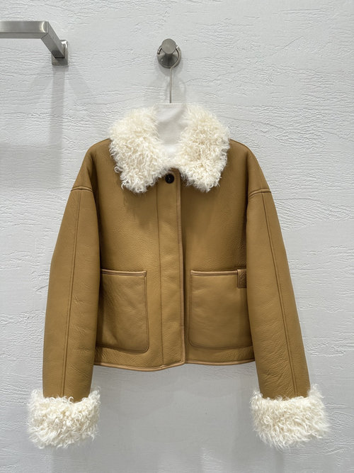 Loewe Exclusive Imported Alpaca Lamb Fur Jacket with Contrasting Collar