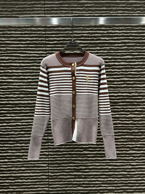 Yves Saint Laurent Newly Arrived Embroidered-letter Striped Cardigan