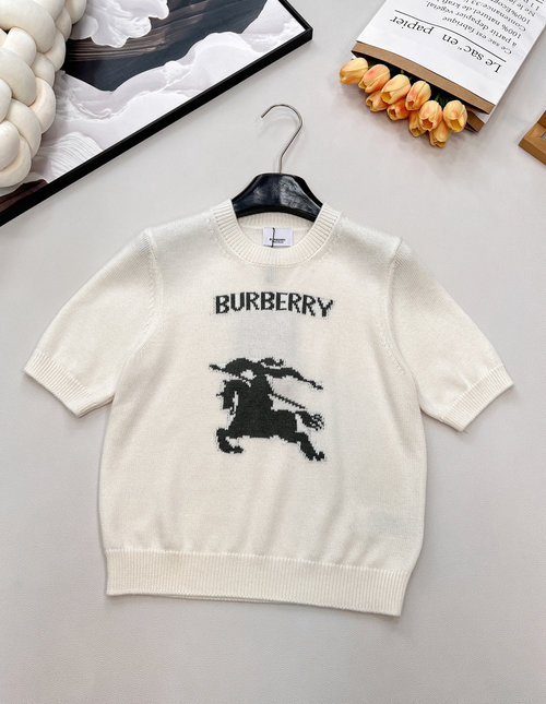 Burberry Customized Cashmere Round Neck Short Sleeve Sweater with Logo