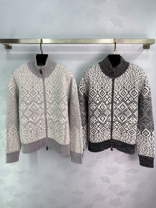 Loro Piana High - quality Cashmere Coat with Geometric Jacquard, Low - key Luxury Style