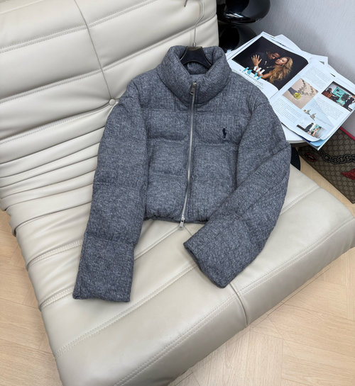 Yves Saint Laurent Premium White Duck Down Short Puff Jacket with Embroidered Logo