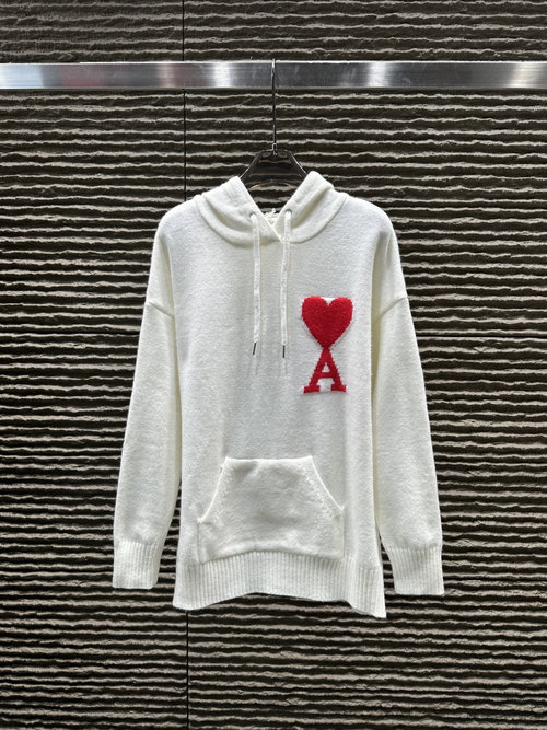 Ami New Arrival Hooded Jacquard Heart Pullover Sweater