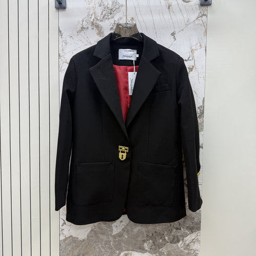 Schiaparelli Slim Long-sleeved Suit Jacket with Gold Buttons and Eye Brooch