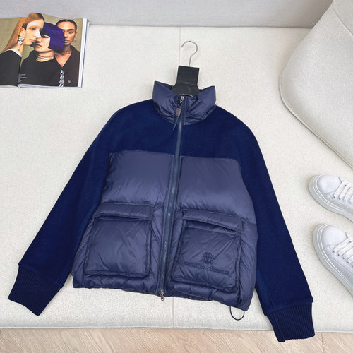 Brunello Cucinelli Stylish Wool-Spliced Os Cut Short Down Jacket