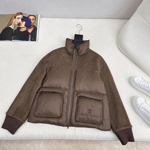 Brunello Cucinelli Stylish Wool-Spliced Os Cut Short Down Jacket