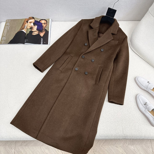 Loro Piana Double-Breasted Woolen Coat with Shoulder Pads