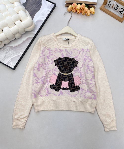 Fendi Soft Knit Top with Puppy Patch and FF Pattern