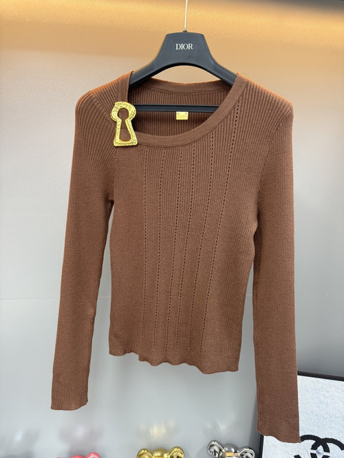 Schiaparelli Square Neck Sweater in Classic Black, Brown and White