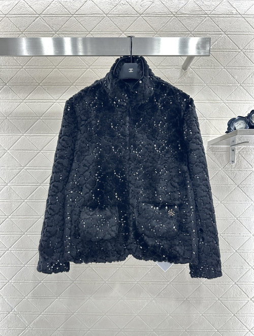 Chanel Ski Series Fur Cotton Coat with Sequins and Rhinestones