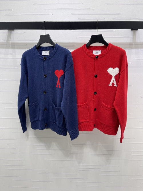 Ami Color-Blocked Heart Crochet Knit Open Cardigan