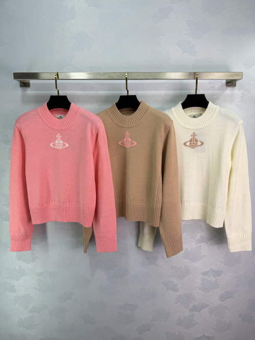 Vivienne Westhood Knit Sweater with Saturn Logo Embroidery in a Romantic Pink Hue