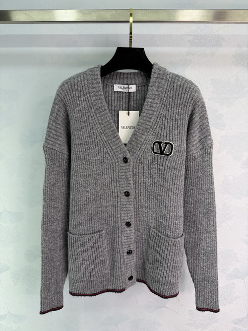 Valentino Elegant and Timeless V-Neck Knit Cardigan with Letter Logo