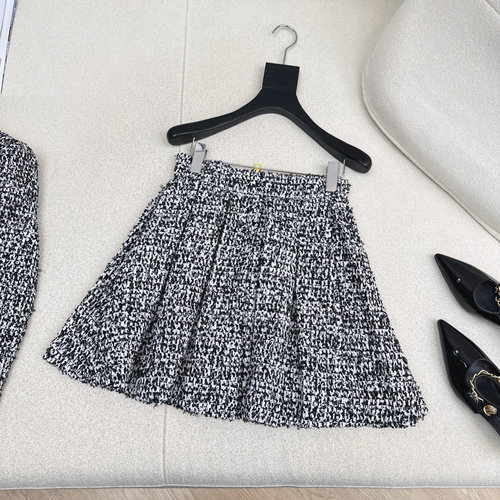 Balmain French Black and White Pleated Skirt, Stylish