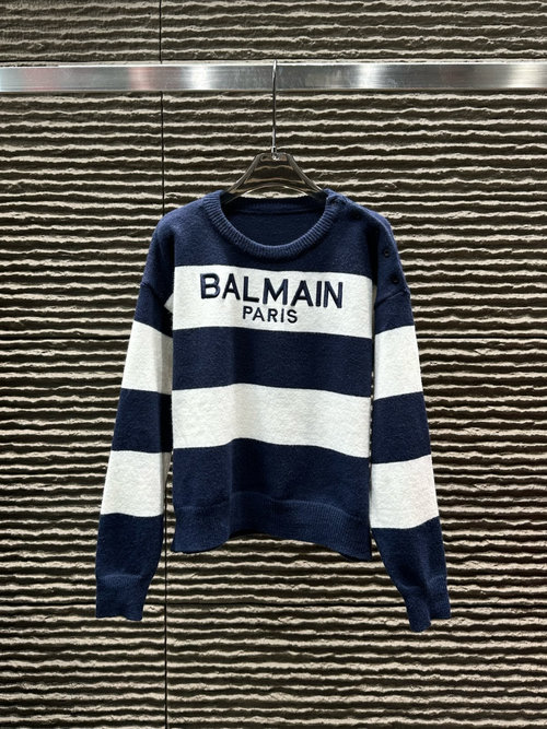 Balmain Heavy-duty Embroidery Letter Stripe Pullover Sweater