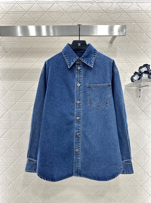 Versace Vintage Wash Denim Shirt with Oversized Fit and Embroidered Logo, Retro Style