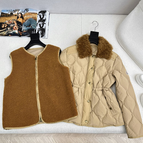 Moncler Removable Fur-Collar Teddy Two-Piece Set