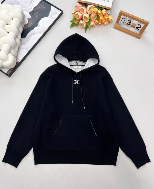 Celine Fashionable Custom YB Wool Knit Hoodie with Arch Logo