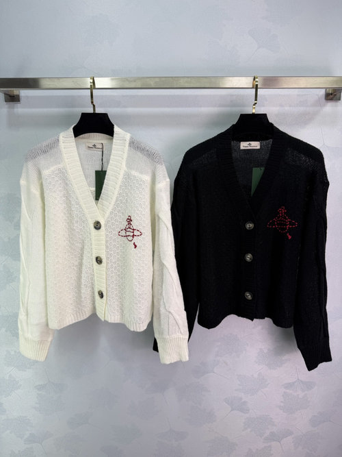 Vivienne Westhood V-Neck Sweater with Saturn Logo Embroidery, Light & Elegant