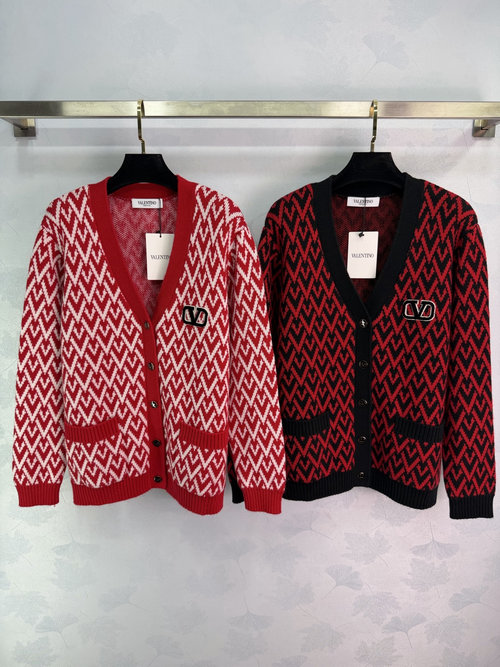 Valentino V-Neck Knit Sweater with Geometric V Logo, Striking Look