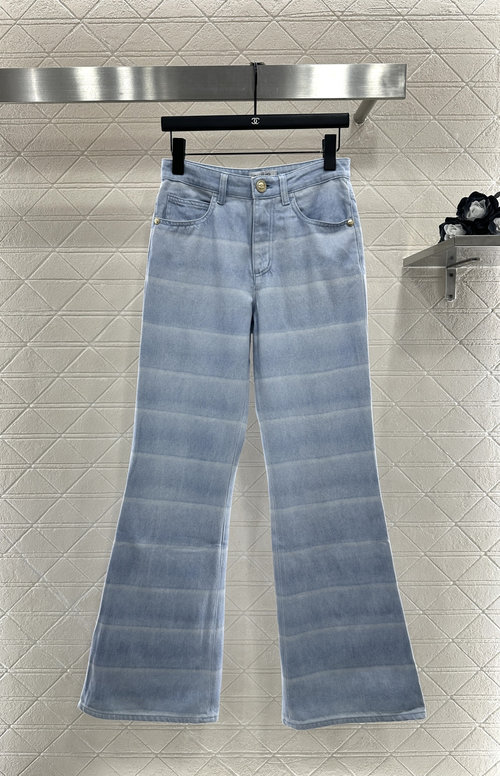 Chanel Laser Striped Micro Flare Jeans, High - Quality & Leg - Slimming