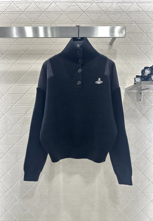 Vivienne Westhood Customized Woolen High-neck Sweater with Saturn Logo and Nylon