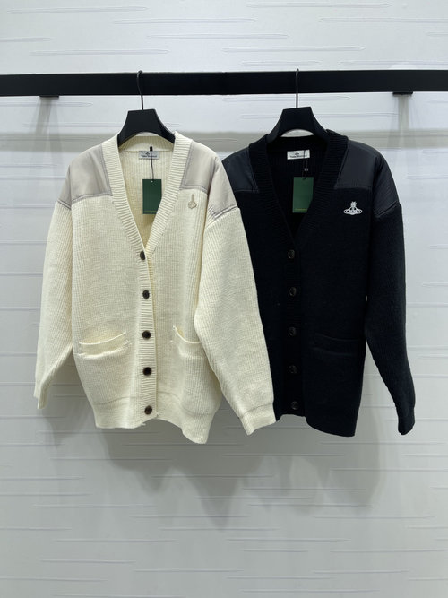 Vivienne Westhood Saturn Logo V-Neck Cardigan with Nylon Splicing