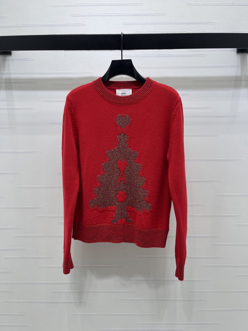 Ami Christmas Limited Wool Knit Heart Pullover, Comfortable