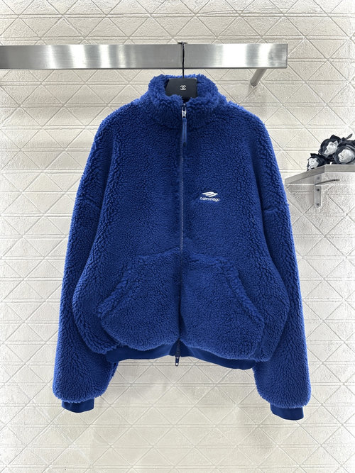 Balenciaga Teddy Furry Jacket with Logo Decoration, Elastic Trim and Inner Pocket