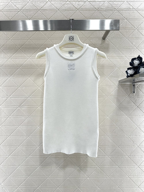 Loewe Round-neck Vertical Ribbed Knit Vest with Embroidered Totem Design