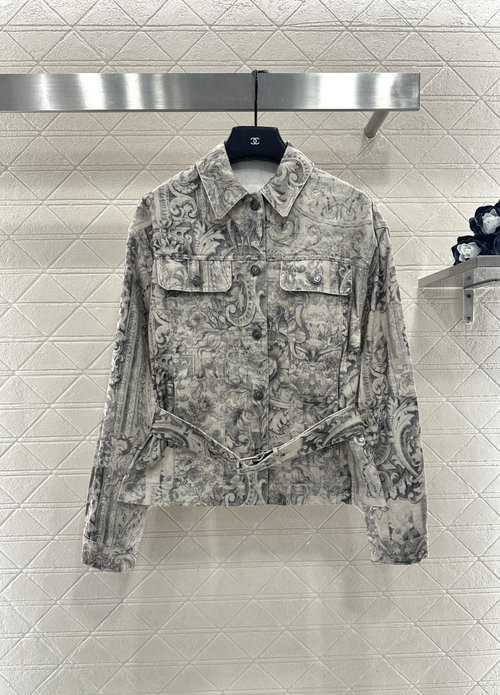 Dior Coordinated Printed Denim Jacket and Wide - Leg Trousers Set