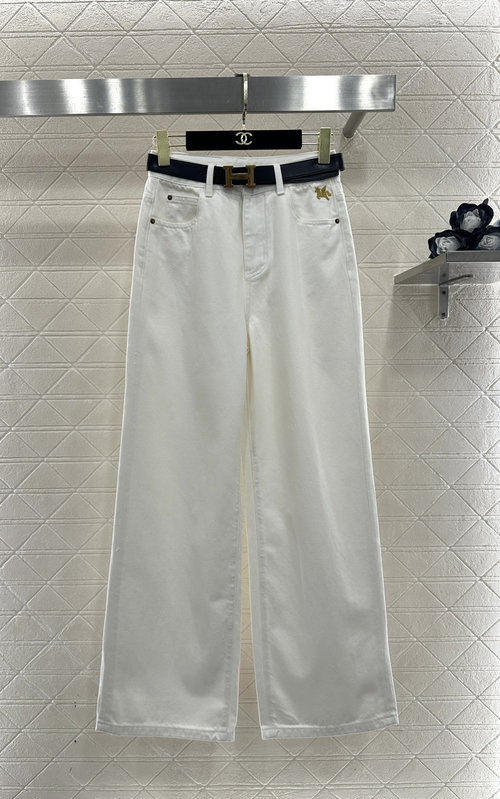 Hermes Customized Denim Straight-Leg Pants with Unicorn Embellishment