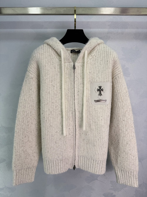 Chrome Hearts Knitted Hooded Jacket with Cross Accent, Retro and Fashion-Forward