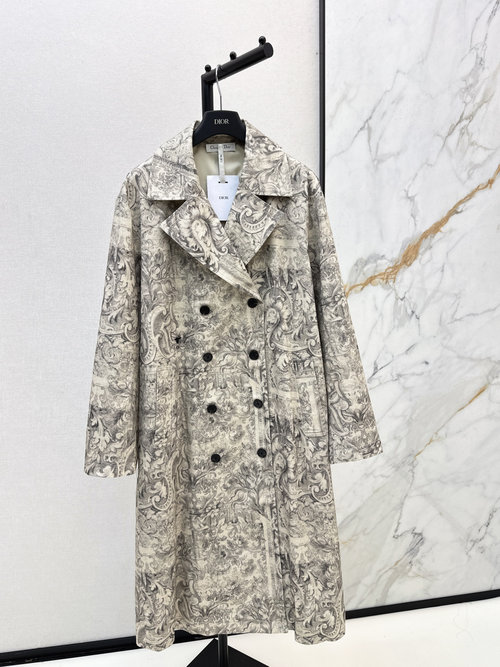 Dior Printed Denim Long Coat with Natural Element Prints