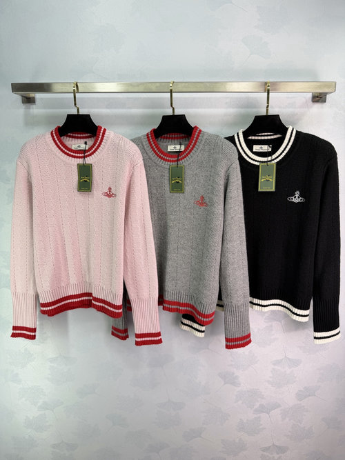 Vivienne Westhood Knitted Sweater with Contrast Trim and Logo Embroidery for a Timeless Appeal