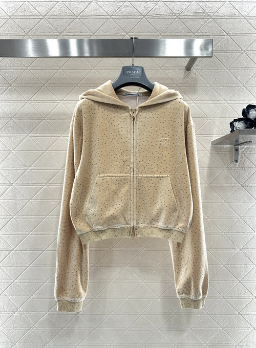 Alexander Wang Sequined Velvet Hooded Jacket and Wide-Leg Pants Set in Khaki