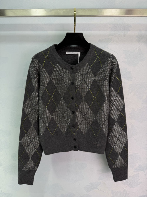 Alexander Wang Luxury Diamond Pattern Sequined Cardigan and Matching Pencil Skirt