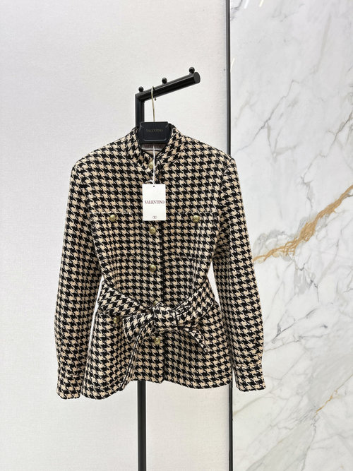 Valentino Retro Checkered Wool Coat, Fashionable and Versatile