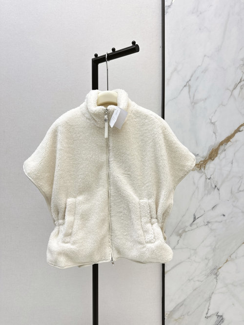 Brunello Cucinelli Exclusive Teddy Furry Vest with Zip and Drawstring Design