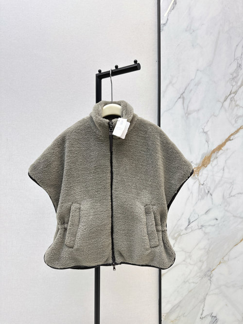 Brunello Cucinelli Exclusive Teddy Furry Vest with Zip and Drawstring Design