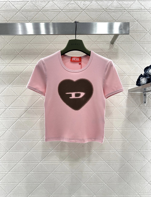 Diesel Cotton Short Top with Heart Design, Graceful and Comfortable