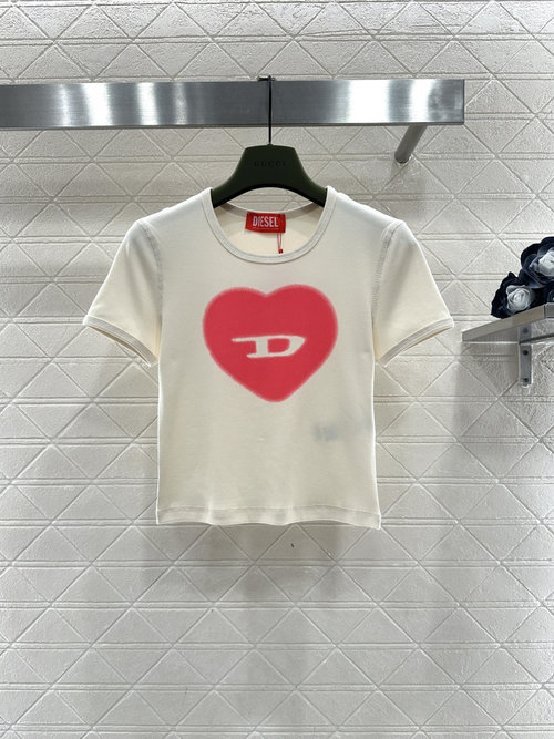 Diesel Cotton Short Top with Heart Design, Graceful and Comfortable